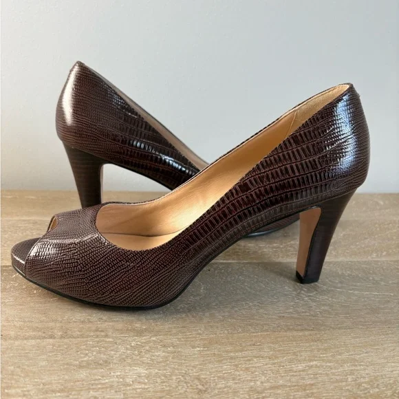 NWOT Elegant Cole Haan Brown Open Toe Pumps 7 - Picture 3 of 10